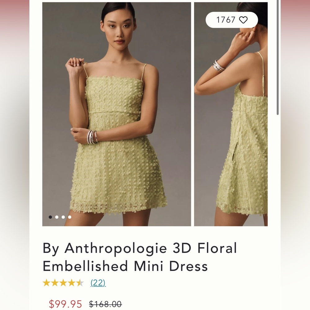 Anthropologie green floral mini dress